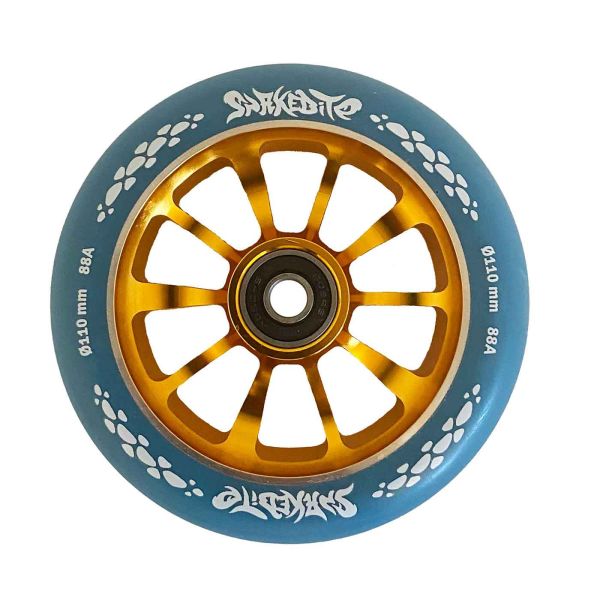 Snakebite 110mm Aluminium Wheel Blue/Gold 2- pak.