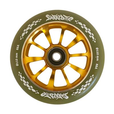Snakebite 110mm Aluminium Wheel Green/Gold 2- pak.